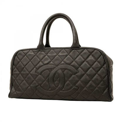 Chanel Handbag Matelasse Caviar Skin Black Gold Hardware Women
