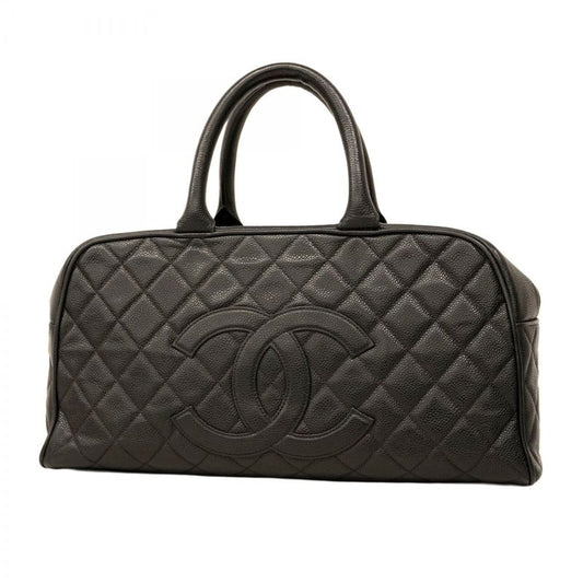 Chanel Handbag Matelasse Caviar Skin Black Gold Hardware Women