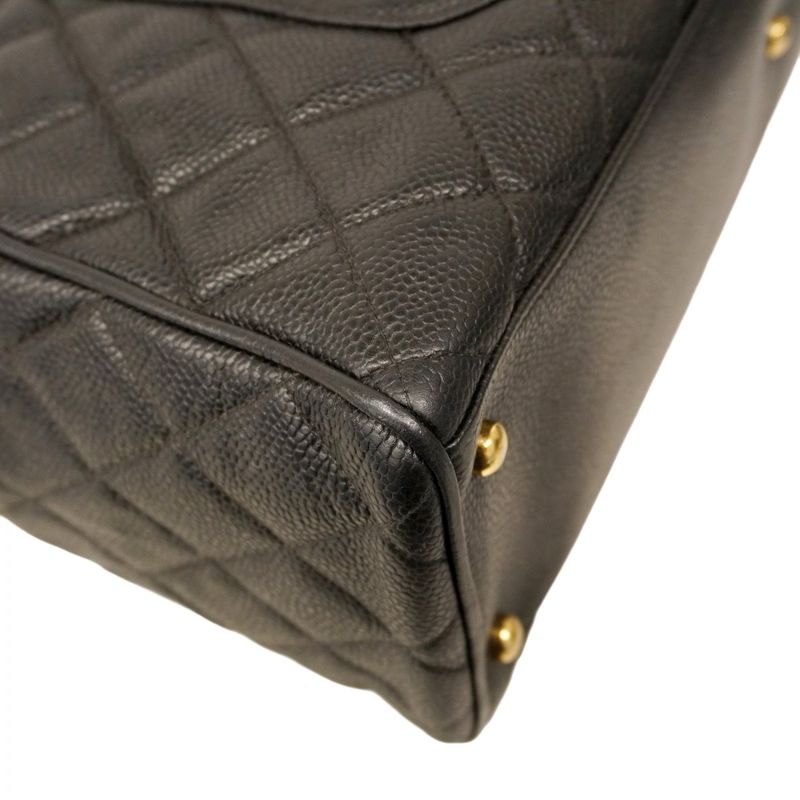 Chanel Handbag Matelasse Caviar Skin Black Gold Hardware Women