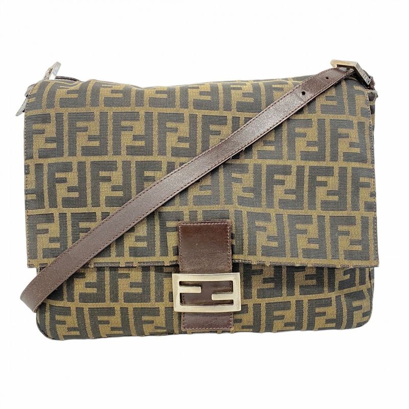 Fendi Shoulder Bag Zucca Mamma Bucket Nylon Canvas Brown Silver Hardware Women
