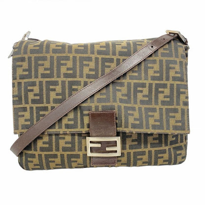 Fendi Shoulder Bag Zucca Mamma Bucket Nylon Canvas Brown Silver Hardware Women