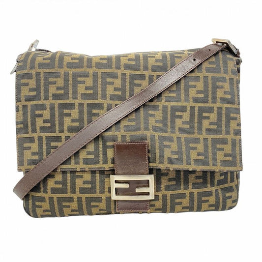 Fendi Shoulder Bag Zucca Mamma Bucket Nylon Canvas Brown Silver Hardware Women