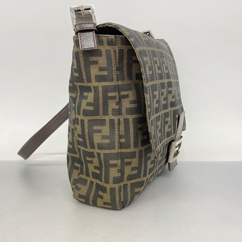 Fendi Shoulder Bag Zucca Mamma Bucket Nylon Canvas Brown Silver Hardware Women