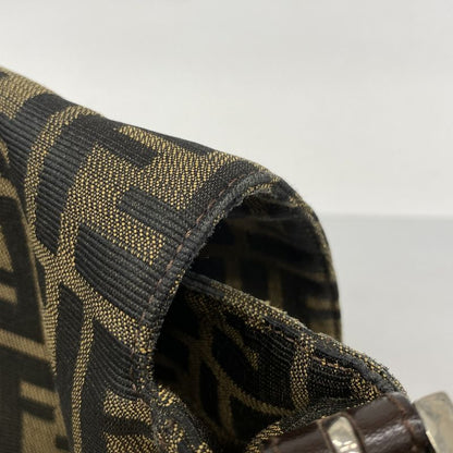 Fendi Shoulder Bag Zucca Mamma Bucket Nylon Canvas Brown Silver Hardware Women