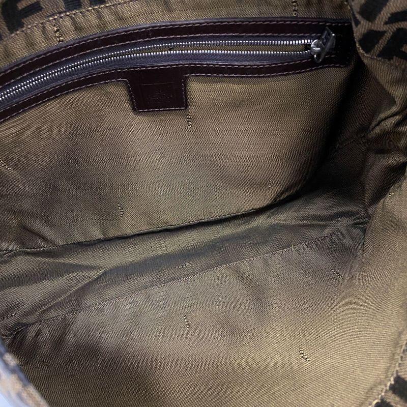 Fendi Shoulder Bag Zucca Mamma Bucket Nylon Canvas Brown Silver Hardware Women