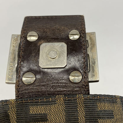 Fendi Shoulder Bag Zucca Mamma Bucket Nylon Canvas Brown Silver Hardware Women