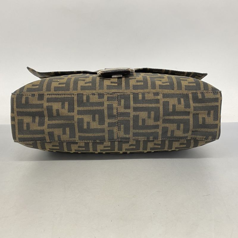 Fendi Shoulder Bag Zucca Mamma Bucket Nylon Canvas Brown Silver Hardware Women