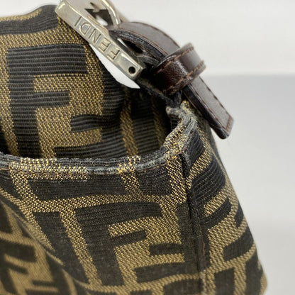 Fendi Shoulder Bag Zucca Mamma Bucket Nylon Canvas Brown Silver Hardware Women