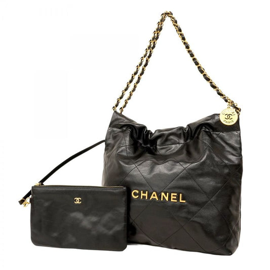 Chanel Shoulder Bag Chanel 22 Calfskin Black Gold Hardware Women