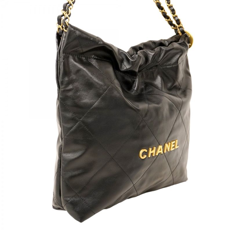 Chanel Shoulder Bag Chanel 22 Calfskin Black Gold Hardware Women