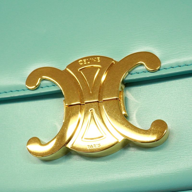 Celine Shoulder Bag Triomphe Claude Leather Mint Green Gold Hardware Women