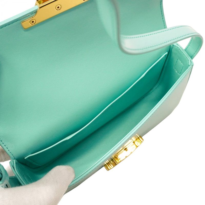Celine Shoulder Bag Triomphe Claude Leather Mint Green Gold Hardware Women