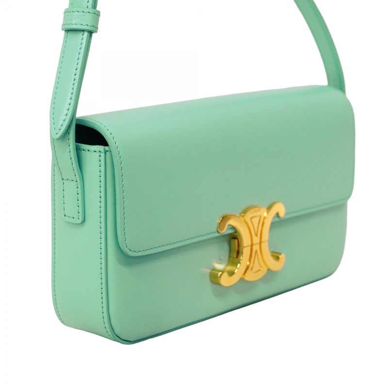 Celine Shoulder Bag Triomphe Claude Leather Mint Green Gold Hardware Women