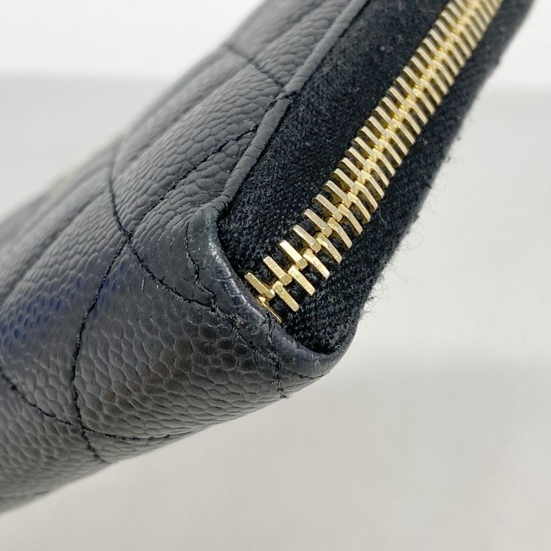 Chanel Long Wallet Matelasse Caviar Skin Black Gold Hardware Women
