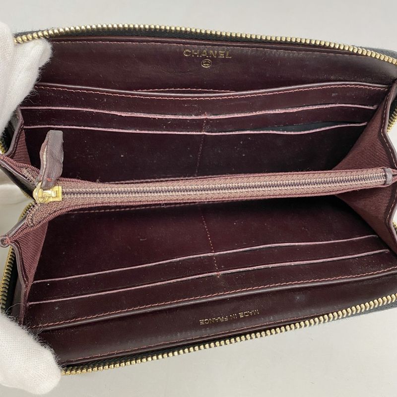 Chanel Long Wallet Matelasse Caviar Skin Black Gold Hardware Women