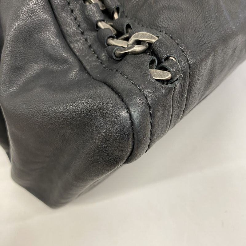 Chanel Shoulder Bag Leather Black Silver Hardware Women