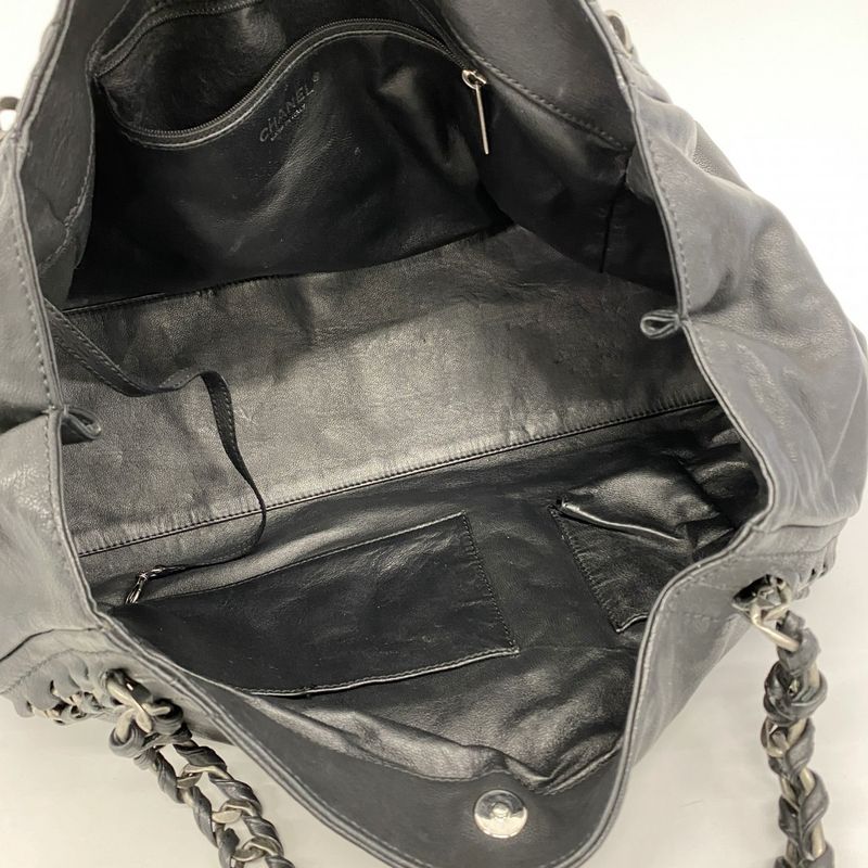 Chanel Shoulder Bag Leather Black Silver Hardware Women