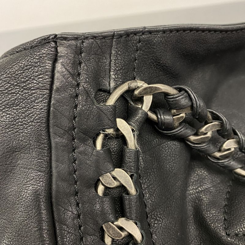 Chanel Shoulder Bag Leather Black Silver Hardware Women