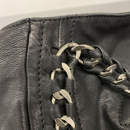 Chanel Shoulder Bag Leather Black Silver Hardware Women