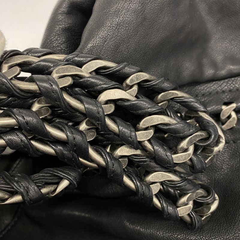 Chanel Shoulder Bag Leather Black Silver Hardware Women