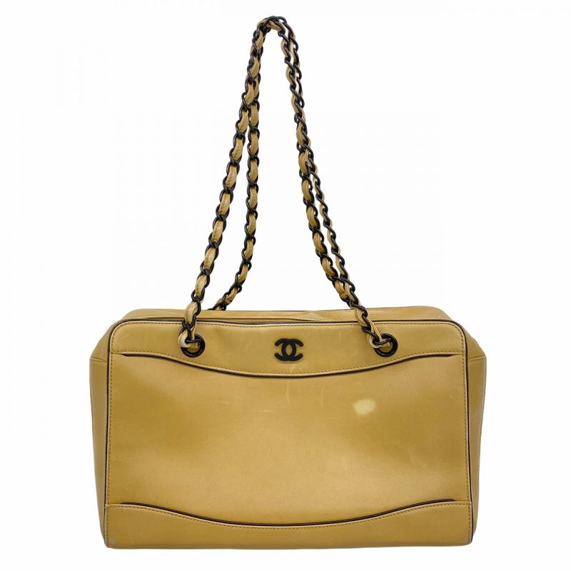 Chanel Tote Bag Leather Beige Women's