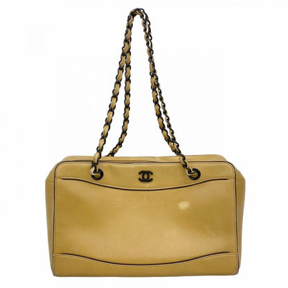 Chanel Tote Bag Leather Beige Women's