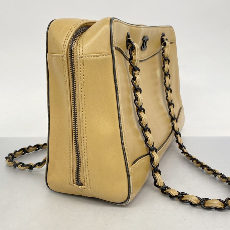Chanel Tote Bag Leather Beige Women's