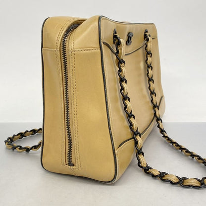 Chanel Tote Bag Leather Beige Women's