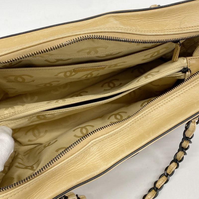 Chanel Tote Bag Leather Beige Women's