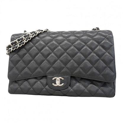 Chanel Shoulder Bag Deca Matelasse Caviar Skin Black Silver Hardware Women