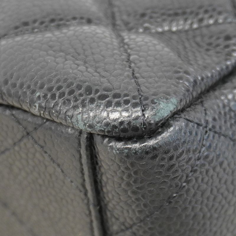 Chanel Shoulder Bag Deca Matelasse Caviar Skin Black Silver Hardware Women