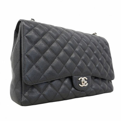 Chanel Shoulder Bag Deca Matelasse Caviar Skin Black Silver Hardware Women