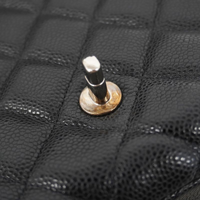 Chanel Shoulder Bag Deca Matelasse Caviar Skin Black Silver Hardware Women