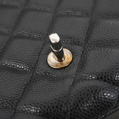 Chanel Shoulder Bag Deca Matelasse Caviar Skin Black Silver Hardware Women