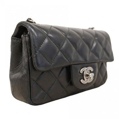 Chanel Shoulder Bag Matelasse Lambskin Black Silver Hardware Women