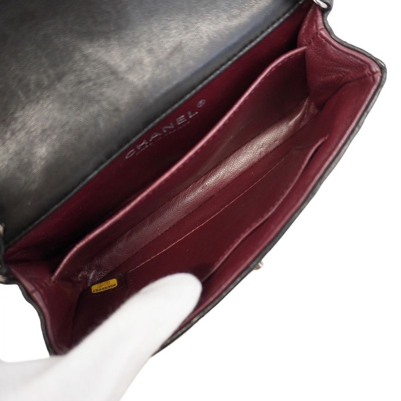 Chanel Shoulder Bag Matelasse Lambskin Black Silver Hardware Women