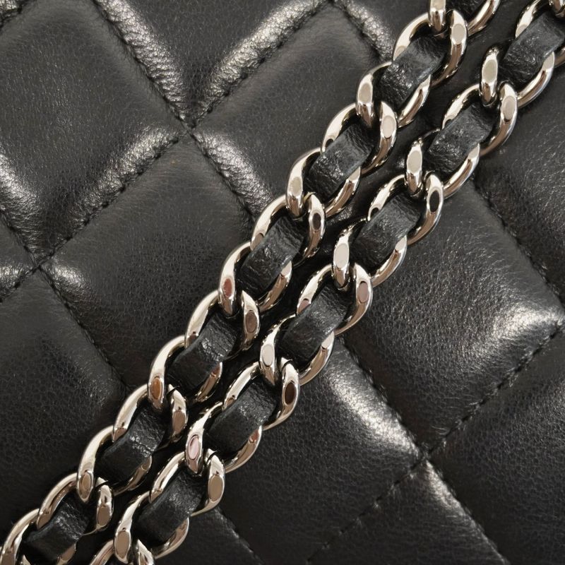 Chanel Shoulder Bag Matelasse Lambskin Black Silver Hardware Women