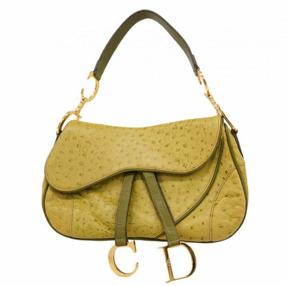 Christian Dior Shoulder Bag Double Saddle Bag Leather Green Gold Hardware Women