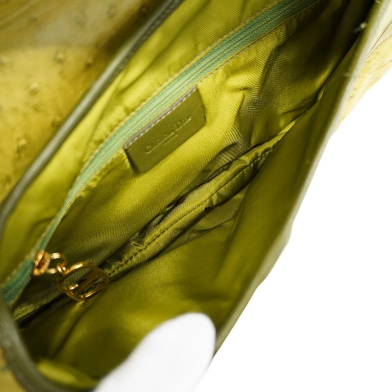 Christian Dior Shoulder Bag Double Saddle Bag Leather Green Gold Hardware Women