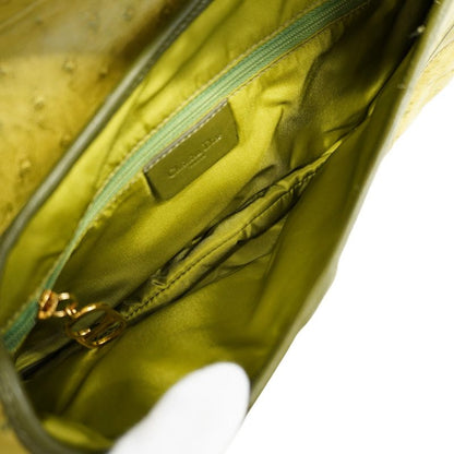 Christian Dior Shoulder Bag Double Saddle Bag Leather Green Gold Hardware Women