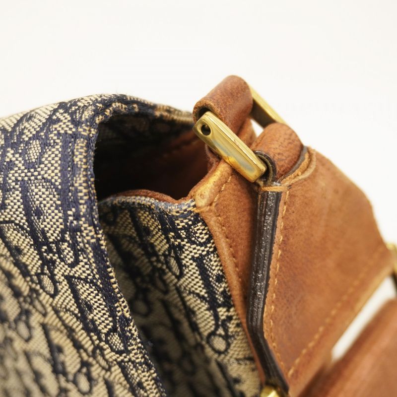Christian Dior Shoulder Bag Trotter Street Chic Canvas Navy Brown Gold Hardware