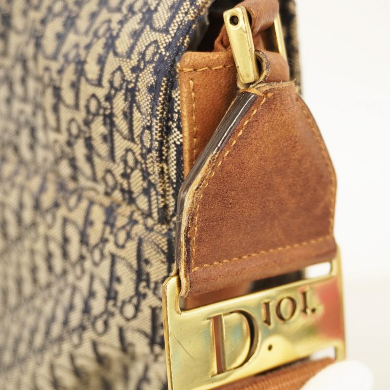 Christian Dior Shoulder Bag Trotter Street Chic Canvas Navy Brown Gold Hardware