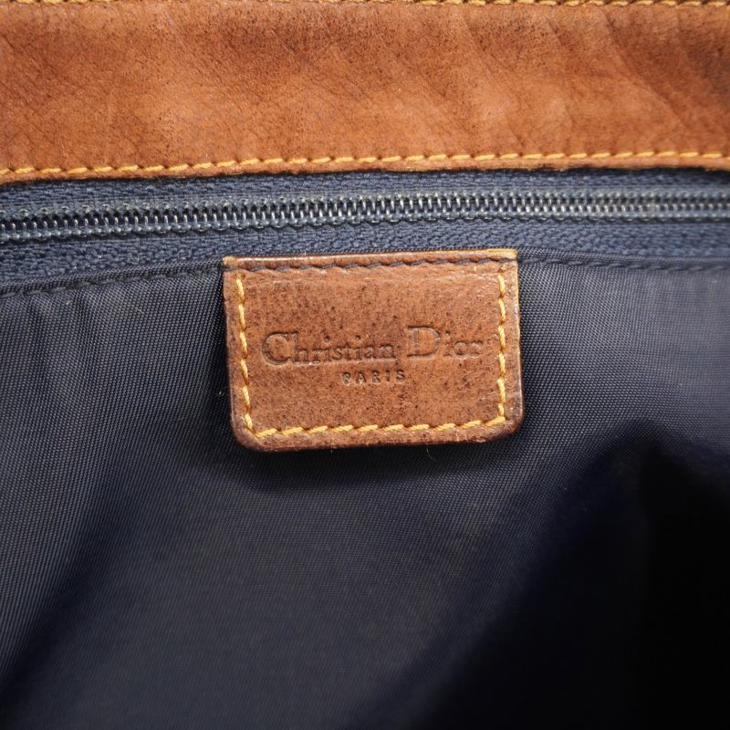 Christian Dior Shoulder Bag Trotter Street Chic Canvas Navy Brown Gold Hardware