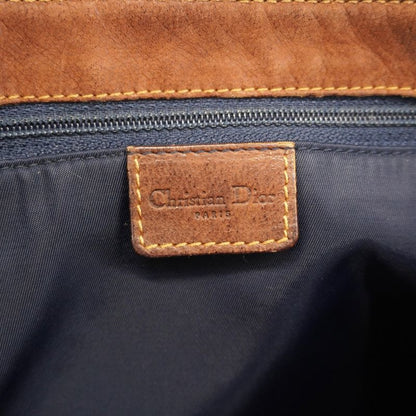 Christian Dior Shoulder Bag Trotter Street Chic Canvas Navy Brown Gold Hardware