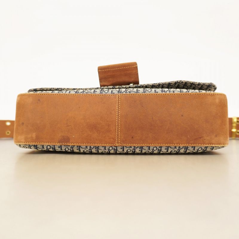 Christian Dior Shoulder Bag Trotter Street Chic Canvas Navy Brown Gold Hardware