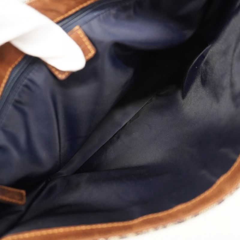 Christian Dior Shoulder Bag Trotter Street Chic Canvas Navy Brown Gold Hardware