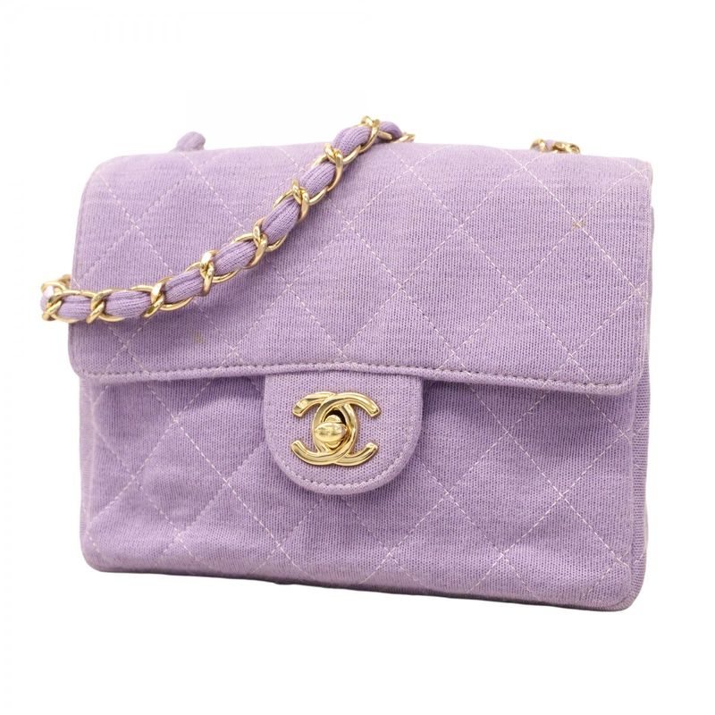Chanel Shoulder Bag Mini Matelasse Cotton Purple Chien Pan Gold Hardware Women