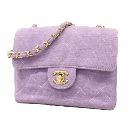Chanel Shoulder Bag Mini Matelasse Cotton Purple Chien Pan Gold Hardware Women