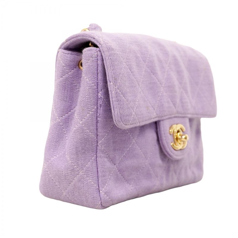 Chanel Shoulder Bag Mini Matelasse Cotton Purple Chien Pan Gold Hardware Women