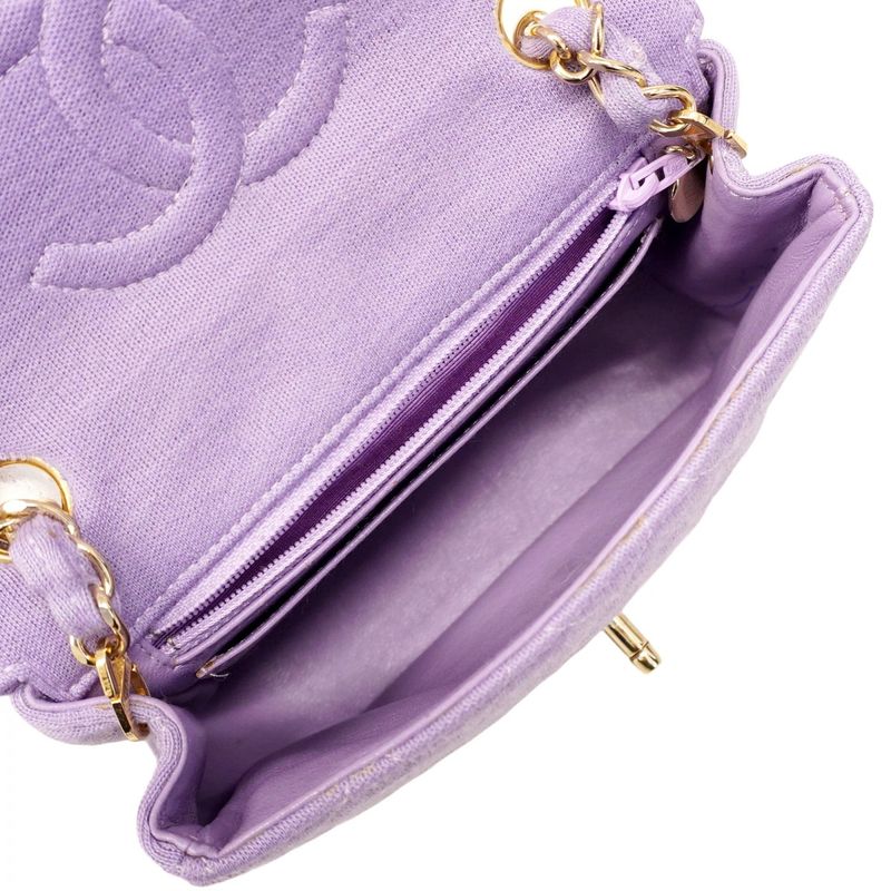 Chanel Shoulder Bag Mini Matelasse Cotton Purple Chien Pan Gold Hardware Women